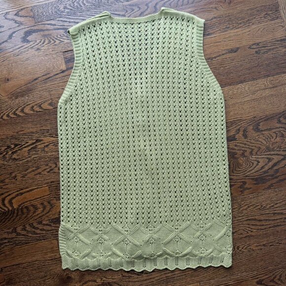 Vintage Green Crotchet Knit Sleeveless Layering Sweater Vest - Picture 6 of 6
